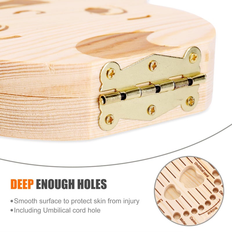 NASHRIO Baby Tooth Box Wooden Kids Keepsake Organizer Gift for Baby Teeth, Cute Children Tooth Container with Tweezers to Keep the Childwood Memory (Boy) - Image 3